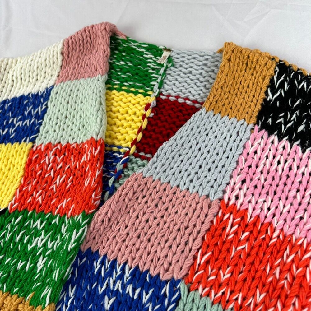 Retro Contrasting Mora Rainbow Grid Heavy Womens Versatile Cardigan Sweater - Picture 3 of 7